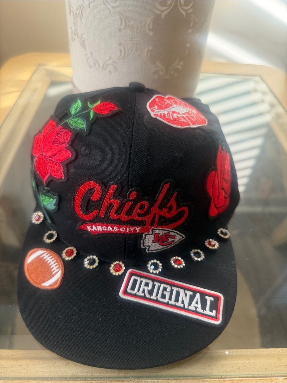 Black Embroidered Floral Cap